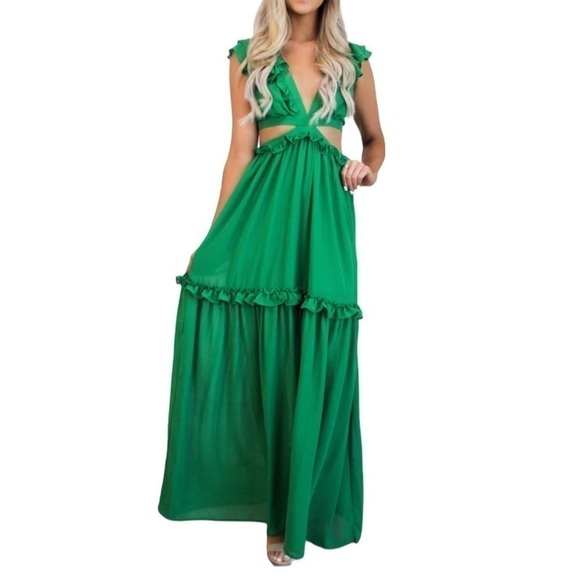 Maxi Dress. Lace Back. Green. Small. NWOT - Picture 2 of 4